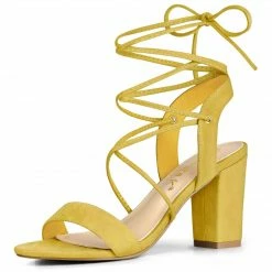 Allegra K Shoes Women's Slingback Lace Up Block Heels Sandals