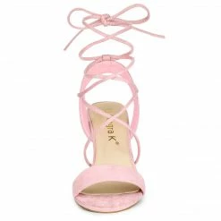 Allegra K Shoes Women's Slingback Lace Up Block Heels Sandals