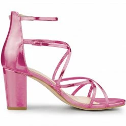 Allegra K Women's Strappy Crisscross Strap Block Heels Sandals