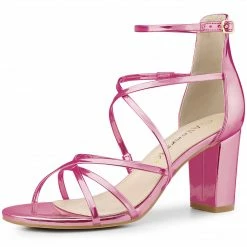 Allegra K Women's Strappy Crisscross Strap Block Heels Sandals