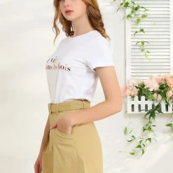 Allegra K Women's Summer Belted Cotton Work Office High Waist Shorts With Pockets 19 Allegra K Women's Summer Belted Cotton Work Office High Waist Shorts With Pockets