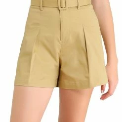 Allegra K Women's Summer Belted Cotton Work Office High Waist Shorts With Pockets