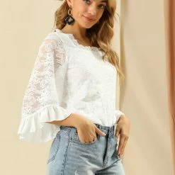 Allegra K Women's Lace Long Sleeves Blouse 13 Allegra K Women's Lace Long Sleeves Blouse