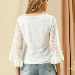 Allegra K Women's Lace Long Sleeves Blouse 14 Allegra K Women's Lace Long Sleeves Blouse