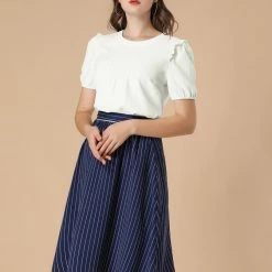 Allegra K Women's Work Office Shirt Frill Trim Ruffled Pleat Front Tops 12 Allegra K Women's Work Office Shirt Frill Trim Ruffled Pleat Front Tops