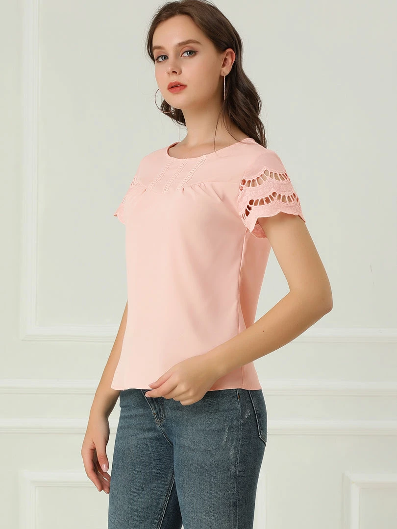 Allegra K Women's Casual Lace Sleeve Cotton Lace Panel Blouse 7 Allegra K Women's Casual Lace Sleeve Cotton Lace Panel Blouse