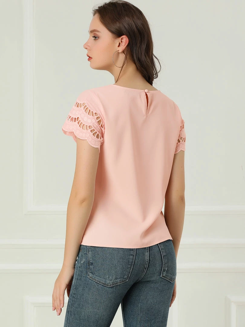 Allegra K Women's Casual Lace Sleeve Cotton Lace Panel Blouse 8 Allegra K Women's Casual Lace Sleeve Cotton Lace Panel Blouse