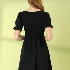 Allegra K Women's Retro Short Sleeve Contrast Color A Line Satin Mini Dress