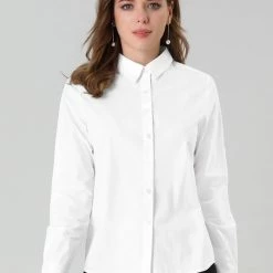 Allegra K Women's Button Down Shirts Collared Work Office Roll-up Long Sleeve Shirt 53 Allegra K Women's Button Down Shirts Collared Work Office Roll-up Long Sleeve Shirt