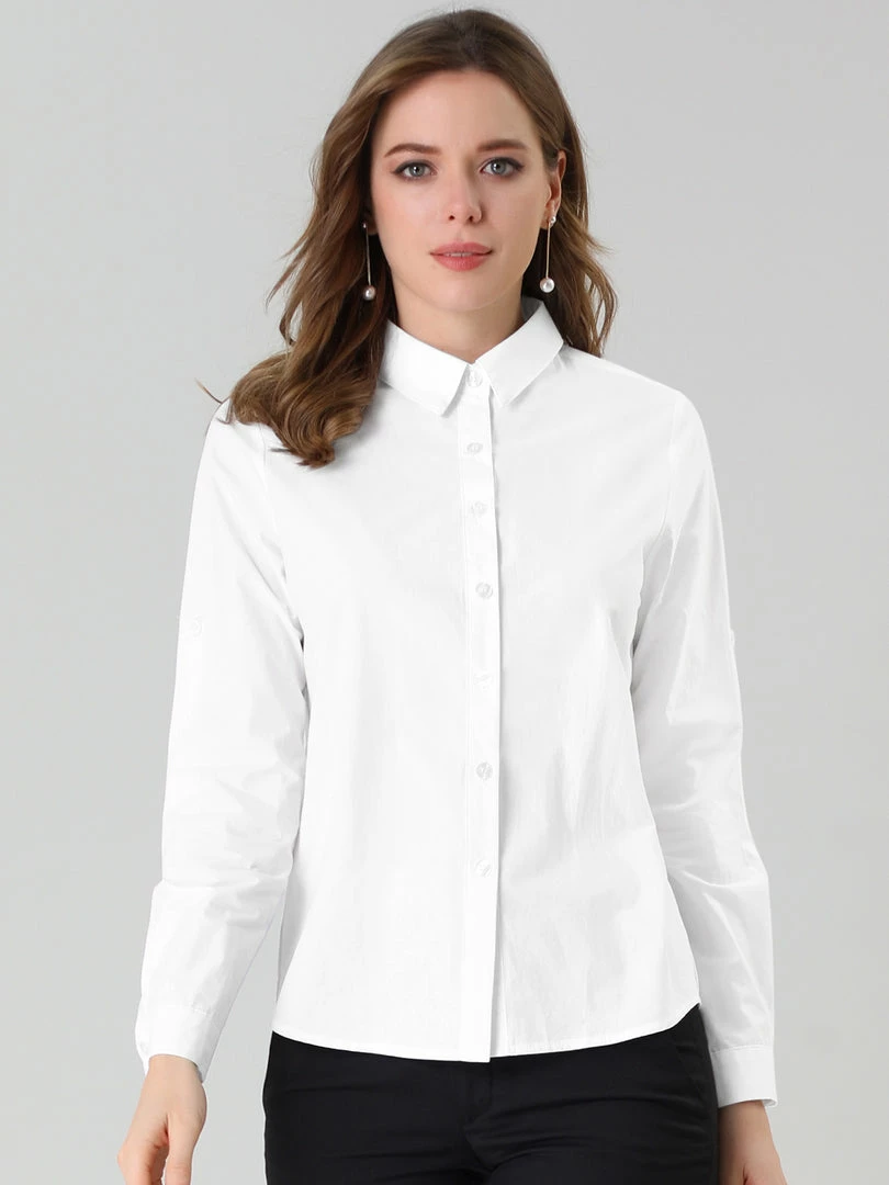 Allegra K Women's Button Down Shirts Collared Work Office Roll-up Long Sleeve Shirt 23 Allegra K Women's Button Down Shirts Collared Work Office Roll-up Long Sleeve Shirt