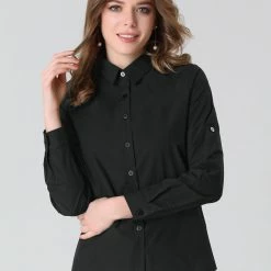 Allegra K Women's Button Down Shirts Collared Work Office Roll-up Long Sleeve Shirt 59 Allegra K Women's Button Down Shirts Collared Work Office Roll-up Long Sleeve Shirt