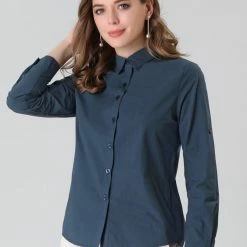 Allegra K Women's Button Down Shirts Collared Work Office Roll-up Long Sleeve Shirt 47 Allegra K Women's Button Down Shirts Collared Work Office Roll-up Long Sleeve Shirt