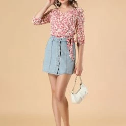 Allegra K Women's Floral Print Ruffle Wrap Peplum Tie Waist Top 12 Allegra K Women's Floral Print Ruffle Wrap Peplum Tie Waist Top