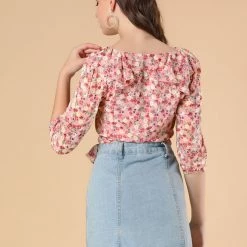 Allegra K Women's Floral Print Ruffle Wrap Peplum Tie Waist Top 14 Allegra K Women's Floral Print Ruffle Wrap Peplum Tie Waist Top