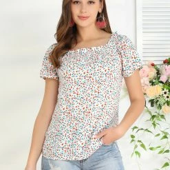 Allegra K Women's Casual Short Sleeve Blouse Summer Square Neck Floral Tops 12 Allegra K Women's Casual Short Sleeve Blouse Summer Square Neck Floral Tops