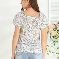 Allegra K Women's Casual Short Sleeve Blouse Summer Square Neck Floral Tops 14 Allegra K Women's Casual Short Sleeve Blouse Summer Square Neck Floral Tops