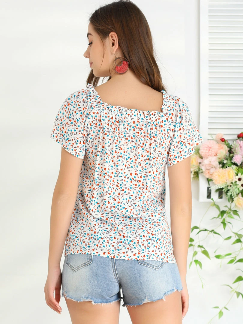 Allegra K Women's Casual Short Sleeve Blouse Summer Square Neck Floral Tops 8 Allegra K Women's Casual Short Sleeve Blouse Summer Square Neck Floral Tops