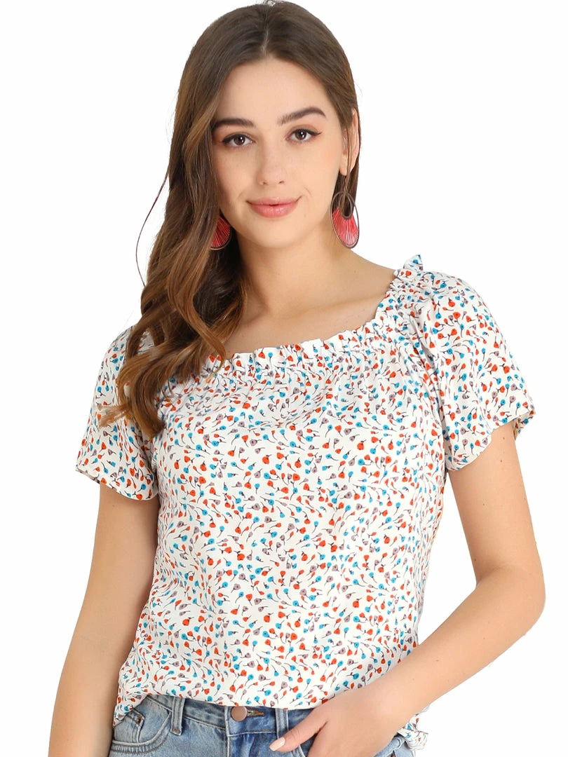 Allegra K Women's Casual Short Sleeve Blouse Summer Square Neck Floral Tops 4 Allegra K Women's Casual Short Sleeve Blouse Summer Square Neck Floral Tops
