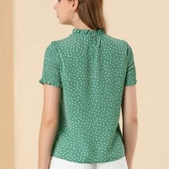 Allegra K Women's Polka Dots Smocked Sleeves Ruffle Neck Blouse Top 20 Allegra K Women's Polka Dots Smocked Sleeves Ruffle Neck Blouse Top