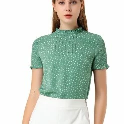 Allegra K Women's Polka Dots Smocked Sleeves Ruffle Neck Blouse Top 16 Allegra K Women's Polka Dots Smocked Sleeves Ruffle Neck Blouse Top