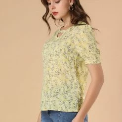 Allegra K Women's Peasant Floral Printed Short Sleeve Choker Neck Work Office Top Blouse 13 Allegra K Women's Peasant Floral Printed Short Sleeve Choker Neck Work Office Top Blouse