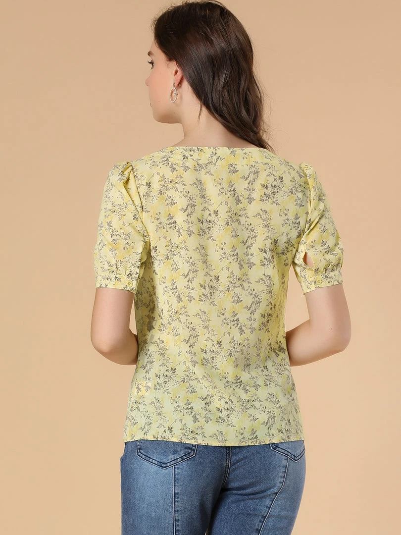 Allegra K Women's Peasant Floral Printed Short Sleeve Choker Neck Work Office Top Blouse 8 Allegra K Women's Peasant Floral Printed Short Sleeve Choker Neck Work Office Top Blouse