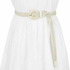 Allegra K Accessories Women PU Leather Braided Waist Belt Plus Size Skinny Belt For Dress Pants With Pin Buckle