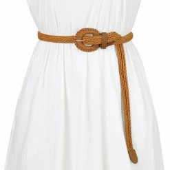 Allegra K Accessories Women PU Leather Braided Waist Belt Plus Size Skinny Belt For Dress Pants With Pin Buckle