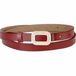 Allegra K Accessories Skinny Faux Leather Belts For Women With Square Designer Buckle Waist Belt For Dress Pants