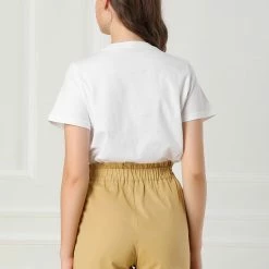 Allegra K Women's Bow Tie High Waist Casual Paper Bag Shorts