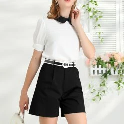 Allegra K Women's Cargo High Waist Boyfriend Pocket Pants Cotton Shorts