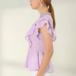 Allegra K Women's Short Sleeve Top Stand Collar Lace Inset Peplum Chiffon Blouse 13 Allegra K Women's Short Sleeve Top Stand Collar Lace Inset Peplum Chiffon Blouse