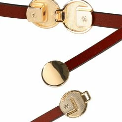 Allegra K Ladies Skinny Belts Round Golden Interlock Buckle Plus Size Belt For Dress Pants