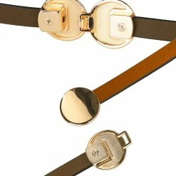 Allegra K Ladies Skinny Belts Round Golden Interlock Buckle Plus Size Belt For Dress Pants