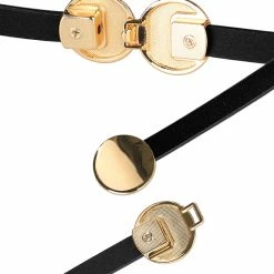 Allegra K Ladies Skinny Belts Round Golden Interlock Buckle Plus Size Belt For Dress Pants