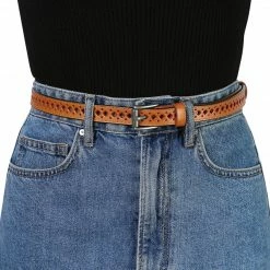 Allegra K Accessories Skinny Leather Belt For Women Hollow-out Thin Waist Belts For Jeans Dress 0.7 Inches Width