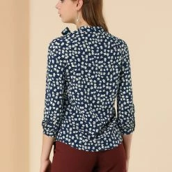 Allegra K Women's Tie Neck Long Sleeve Floral Blouse