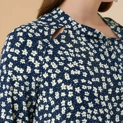 Allegra K Women's Tie Neck Long Sleeve Floral Blouse