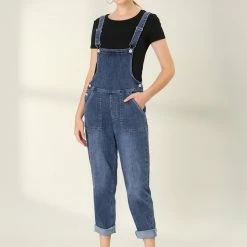 Allegra K Women's Jean Stretch Skinny Pant Casual Overalls Denim Suspender Jumpsuit
