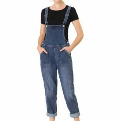 Allegra K Women's Jean Stretch Skinny Pant Casual Overalls Denim Suspender Jumpsuit