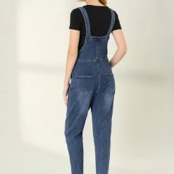 Allegra K Women's Jean Stretch Skinny Pant Casual Overalls Denim Suspender Jumpsuit