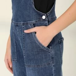 Allegra K Women's Jean Stretch Skinny Pant Casual Overalls Denim Suspender Jumpsuit