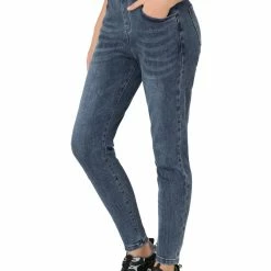 Allegra K Clothing Women's Denim Classic High Rise Ankle Skinny Jeans Stretch Pant