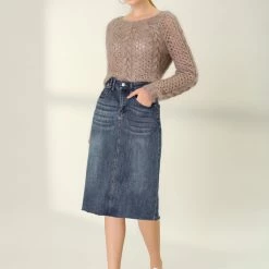 Allegra K Women's Casual Jean Skirt High Waisted Back Vent Short Denim Skirts