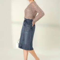 Allegra K Women's Casual Jean Skirt High Waisted Back Vent Short Denim Skirts