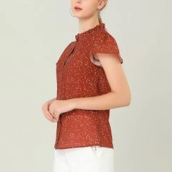 Women Allegra K Dot Print Ruffle Sleeve Button Up Top 49 Women Allegra K Dot Print Ruffle Sleeve Button Up Top