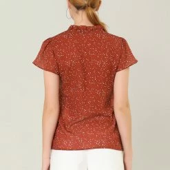 Women Allegra K Dot Print Ruffle Sleeve Button Up Top 50 Women Allegra K Dot Print Ruffle Sleeve Button Up Top