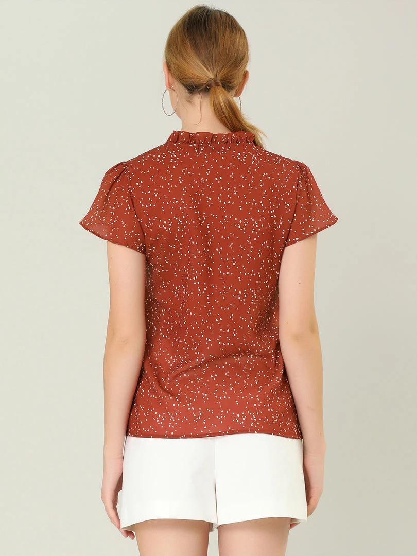 Women Allegra K Dot Print Ruffle Sleeve Button Up Top 8 Women Allegra K Dot Print Ruffle Sleeve Button Up Top