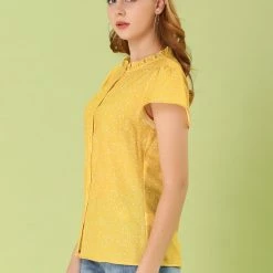 Women Allegra K Dot Print Ruffle Sleeve Button Up Top 55 Women Allegra K Dot Print Ruffle Sleeve Button Up Top