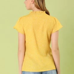 Women Allegra K Dot Print Ruffle Sleeve Button Up Top 56 Women Allegra K Dot Print Ruffle Sleeve Button Up Top